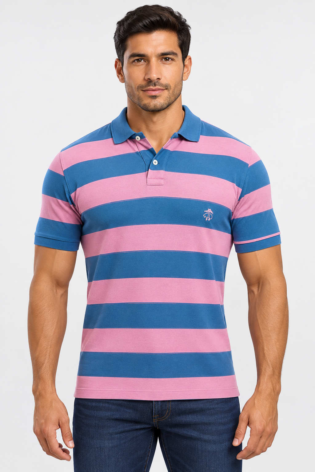 Camiseta Polo Brooks Brothers 🐑 con patrón de rayas en color rosado y celeste Talla L Entalle Regular