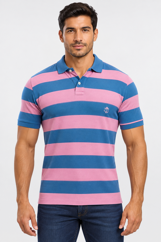 Camiseta Polo Brooks Brothers 🐑 con patrón de rayas en color rosado y celeste Talla L Entalle Regular