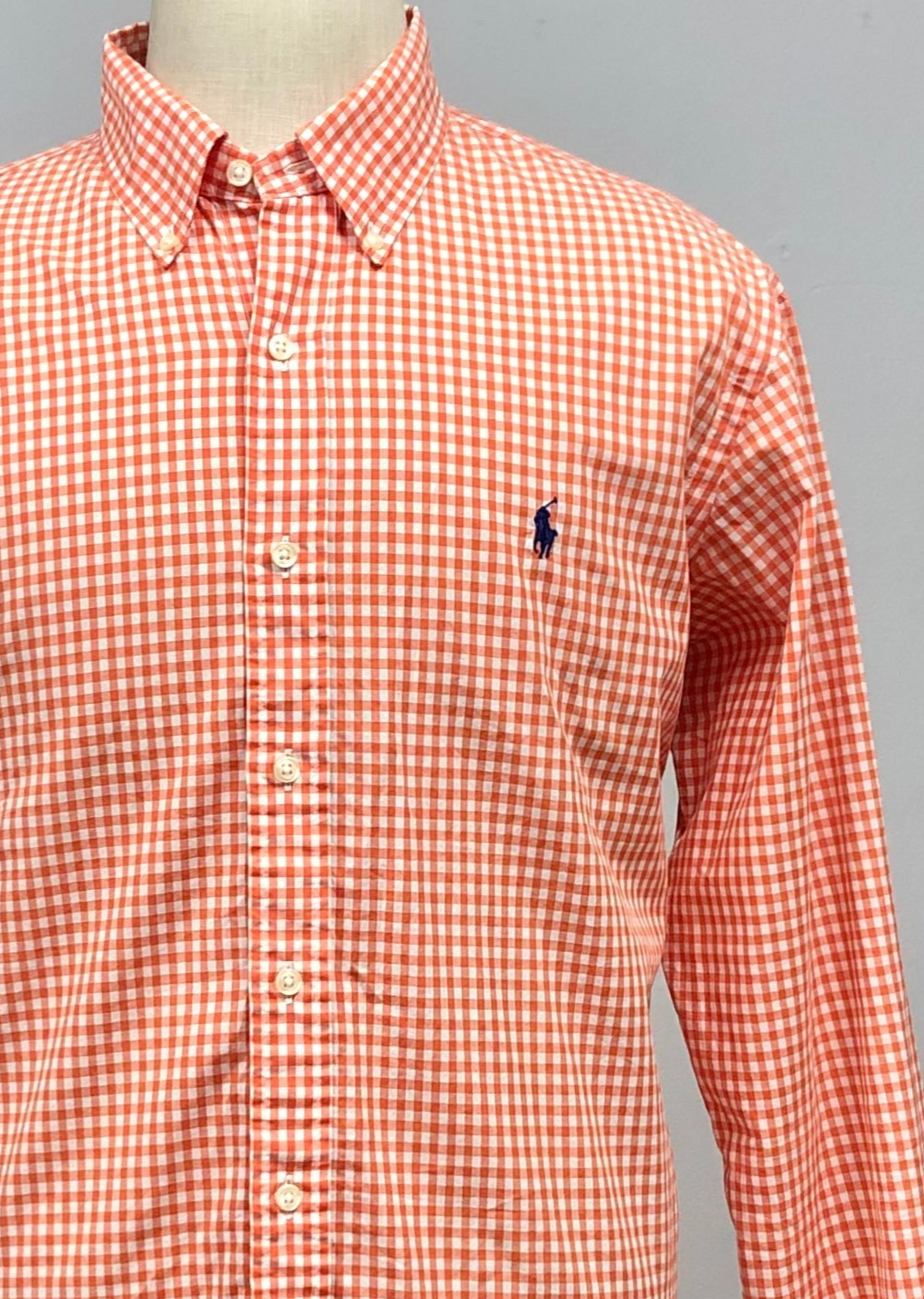 Camisa Polo Ralph Lauren 🏇🏼 con patron de cuadros gingham naranja y blanco Talla L Entalle Regular