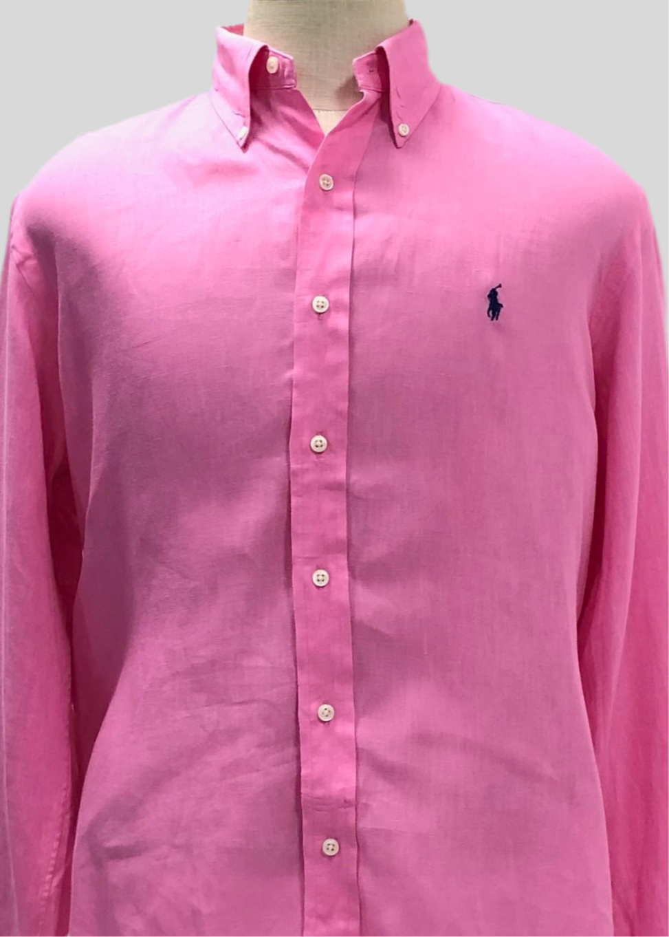 Camisa de botones Polo Ralph Lauren 🏇🏼 De Lino en color rosado intenso Talla L Entalle Custom Fit