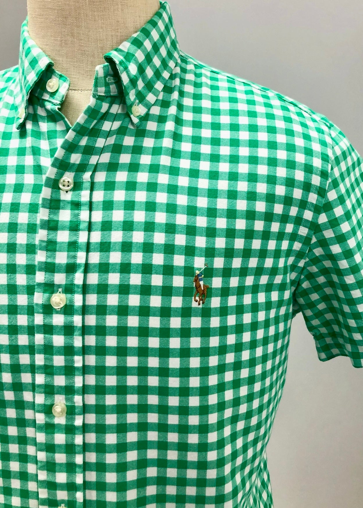 Camisa Polo Ralph Lauren 🏇🏼 Oxford con patron de cuadros gingham verde y blanco Talla M Entalle Clásico