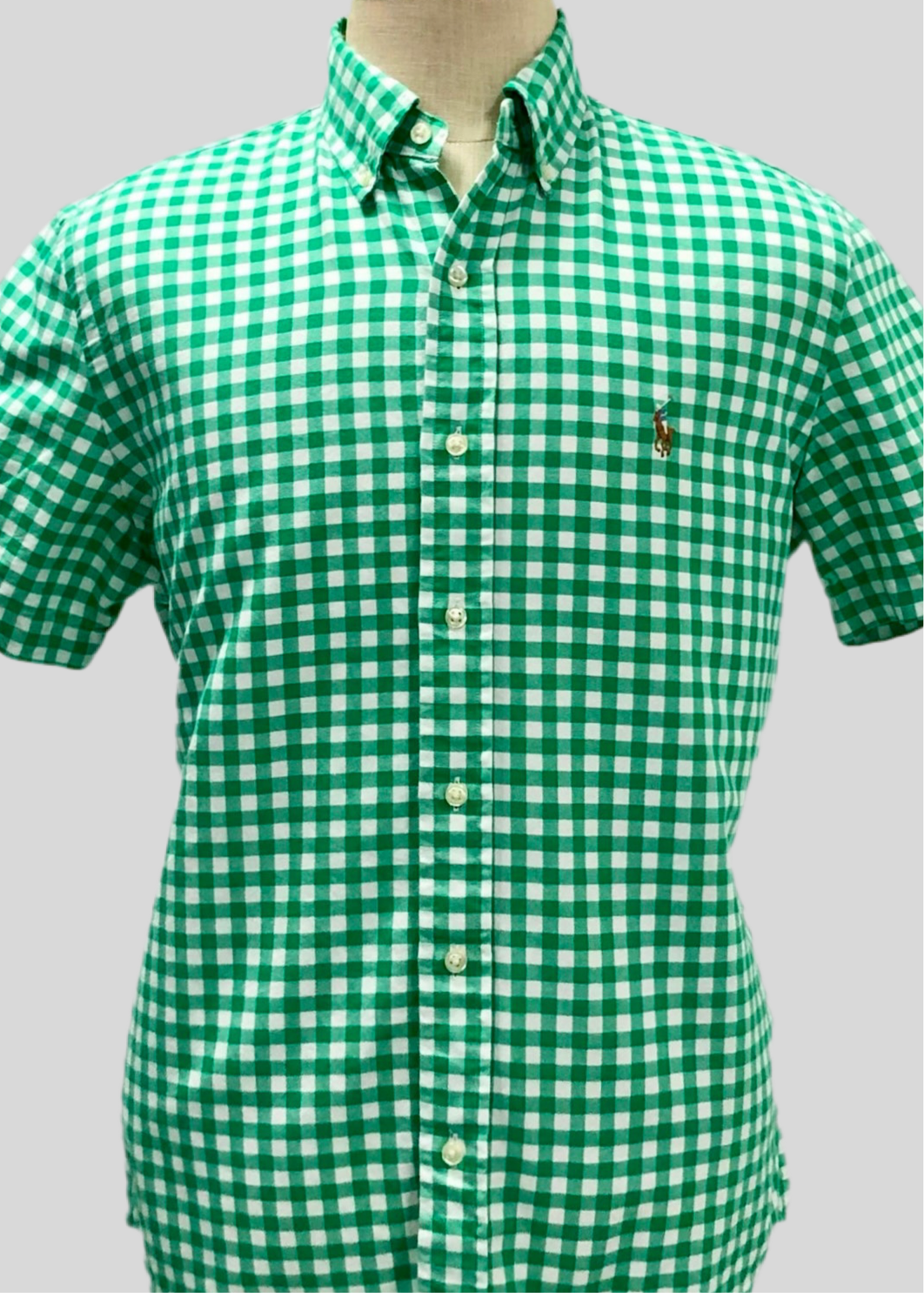 Camisa Polo Ralph Lauren 🏇🏼 Oxford con patron de cuadros gingham verde y blanco Talla M Entalle Clásico