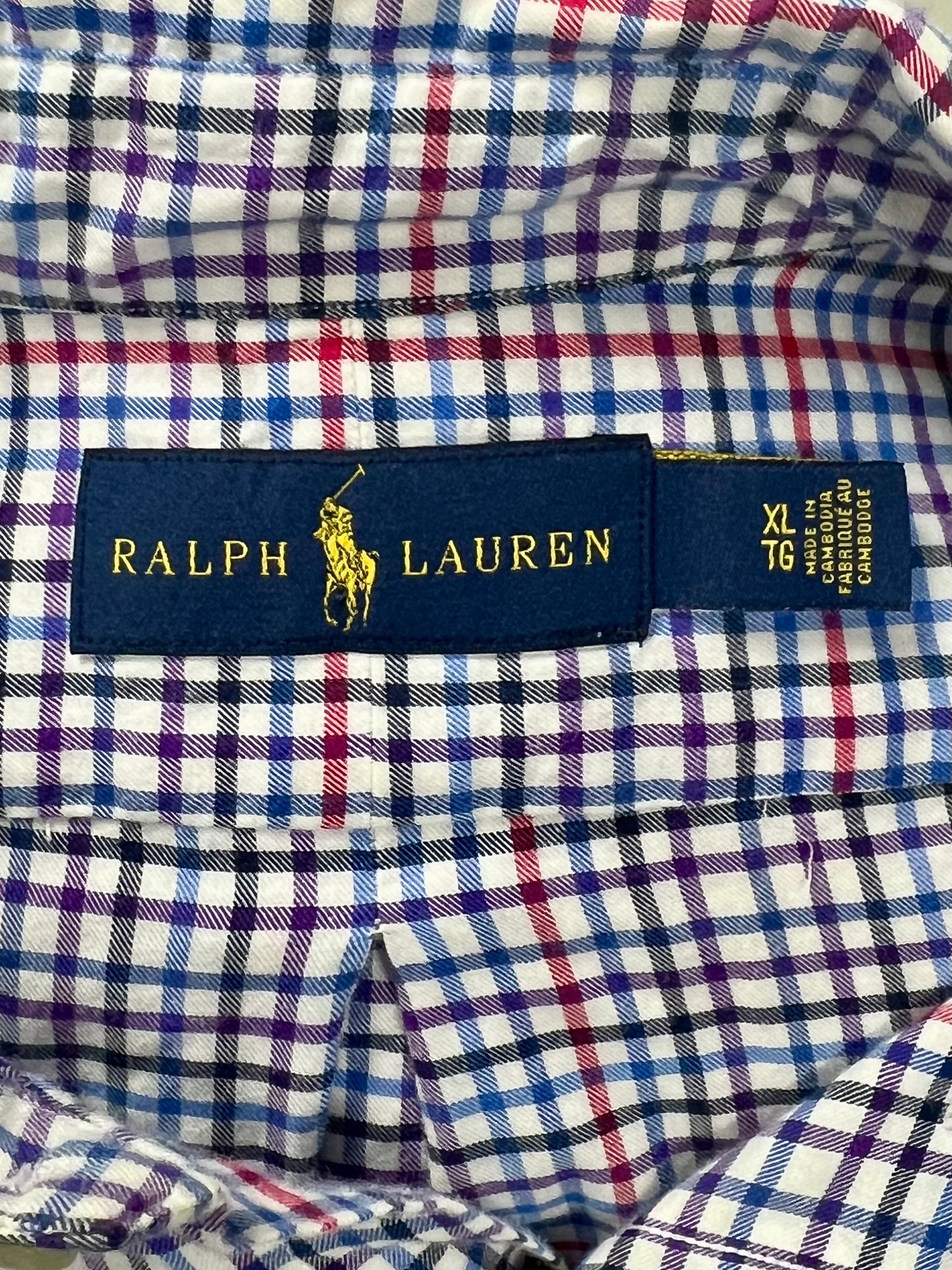 Camisa Polo Ralph Lauren 🏇🏼 color blanco de cuadros multicolor Talla XL Entalle Regular