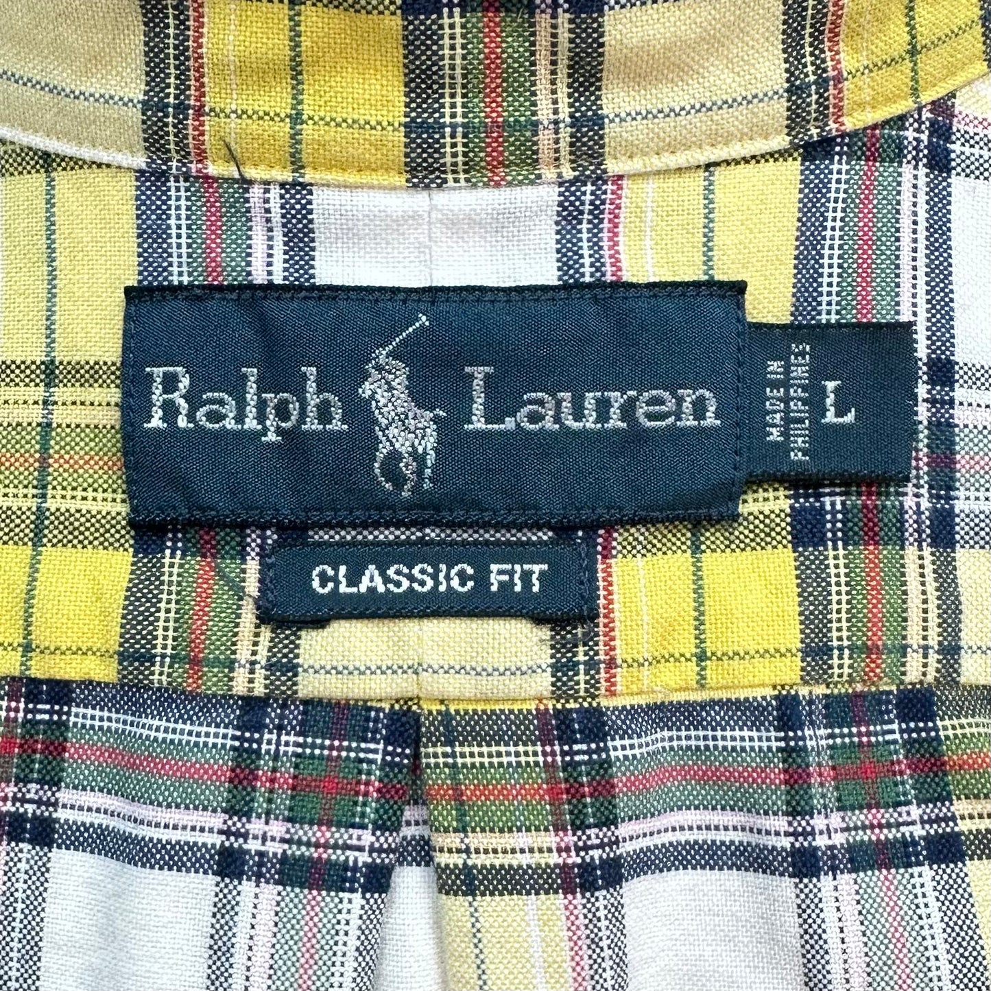 Camisa Polo Ralph Lauren 🏇🏼 con patron de cuadros tartan en color amarillo, verde oscuro y blanco Talla L Entalle Clásico