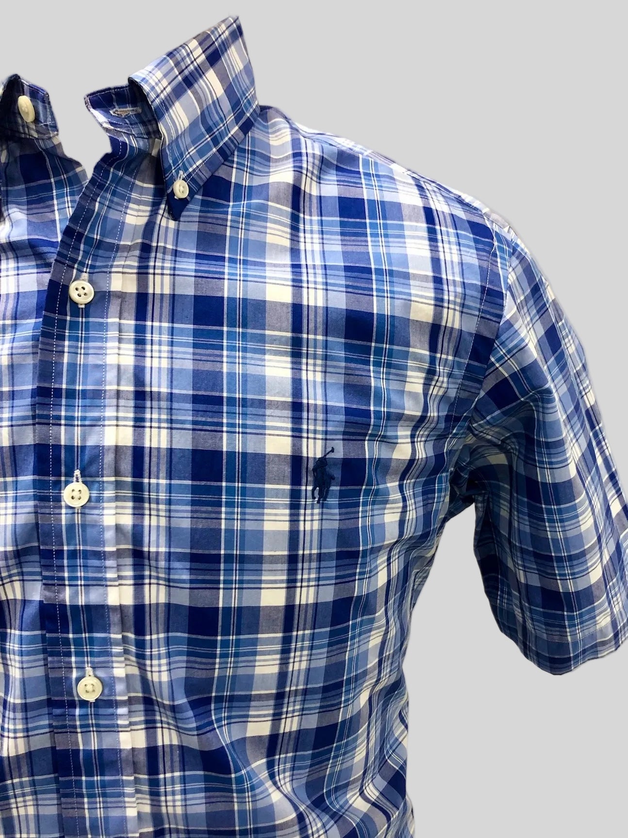 Camisa Polo Ralph Lauren 🏇🏼 de cuadros tartán en azul y blanco Talla M Entalle Regular