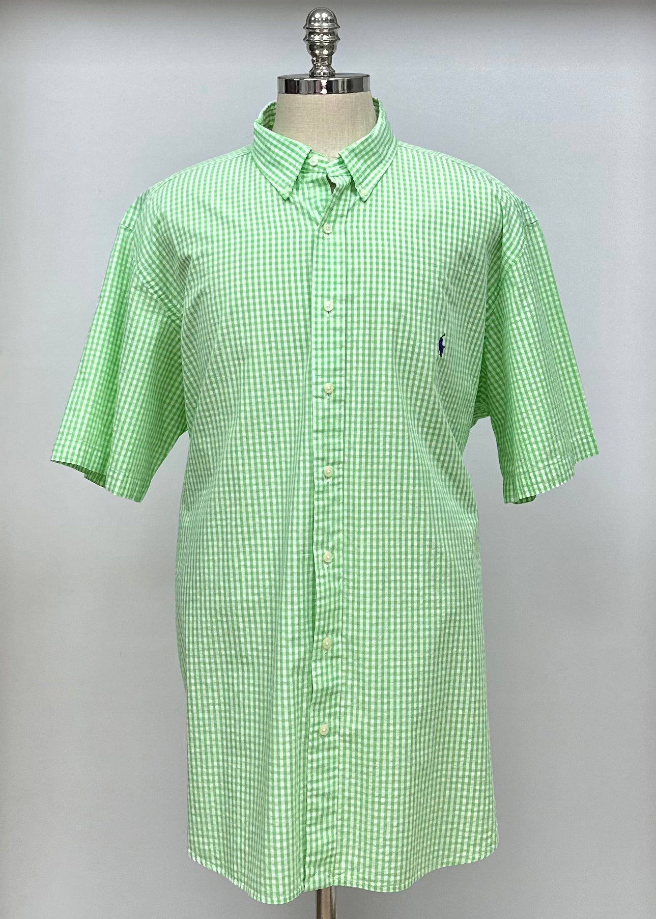 Camisa Polo Ralph Lauren 🏇🏼  Color blanco con patrón de cuadros en verde Seersucker Talla XXL Entalle Regular