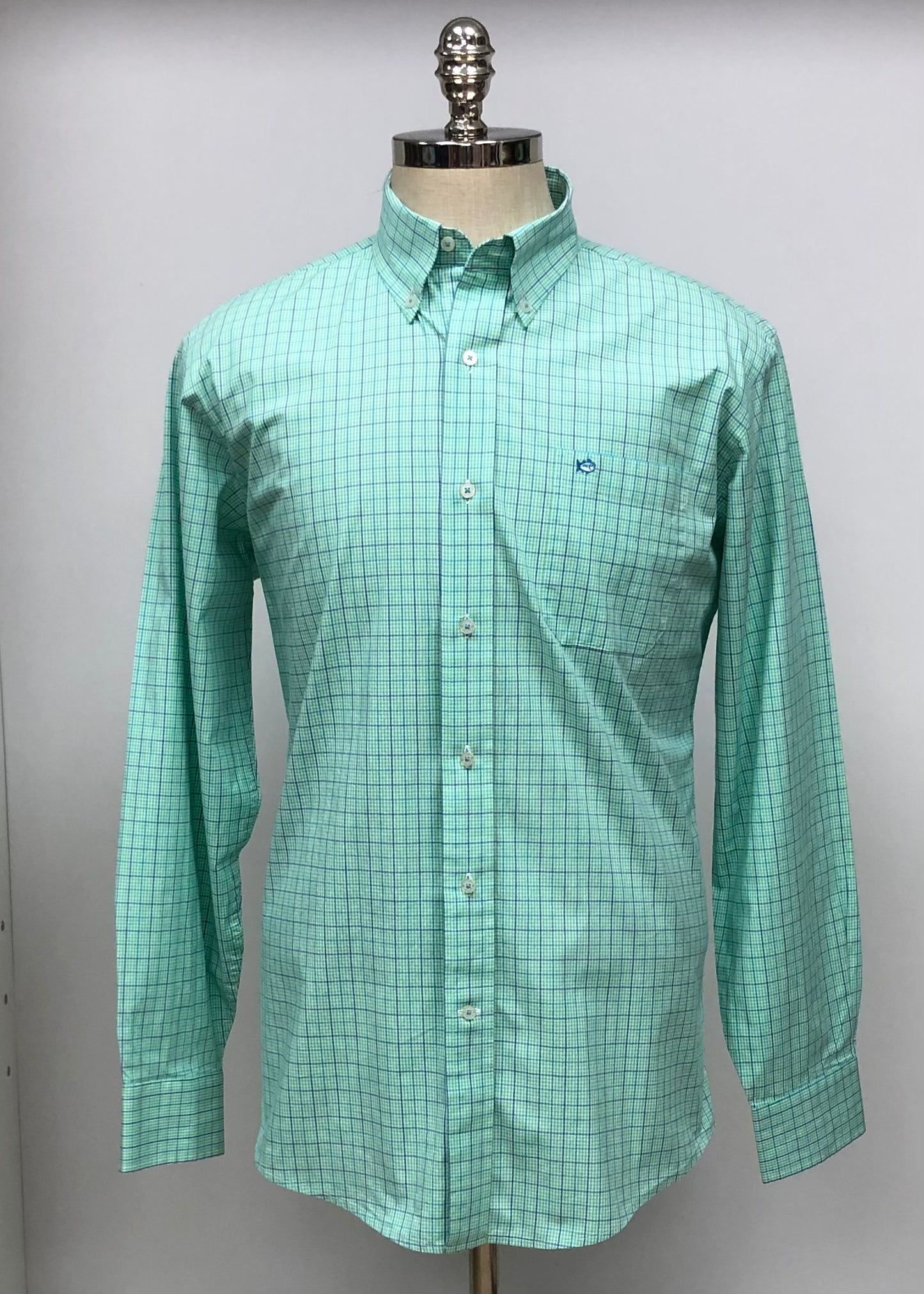 Camisa de botones Southern Tide  🐟 Color Blanco con patron de cuadros en color verde y azul navy Talla L Entalle Regular