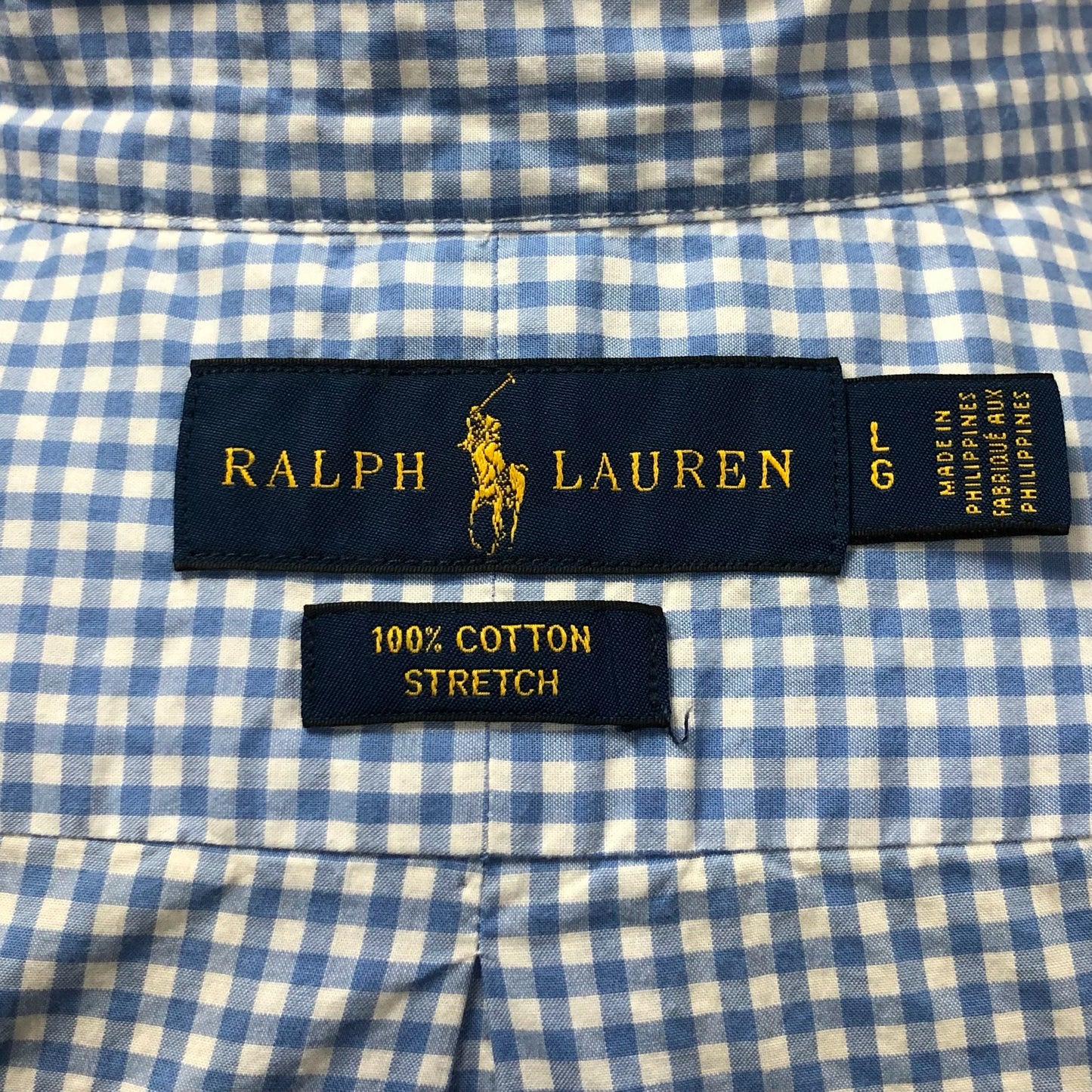 Camisa Polo Ralph Lauren 🏇🏼 con patron de cuadros gingham celeste y blanco Talla L Entalle Clásico