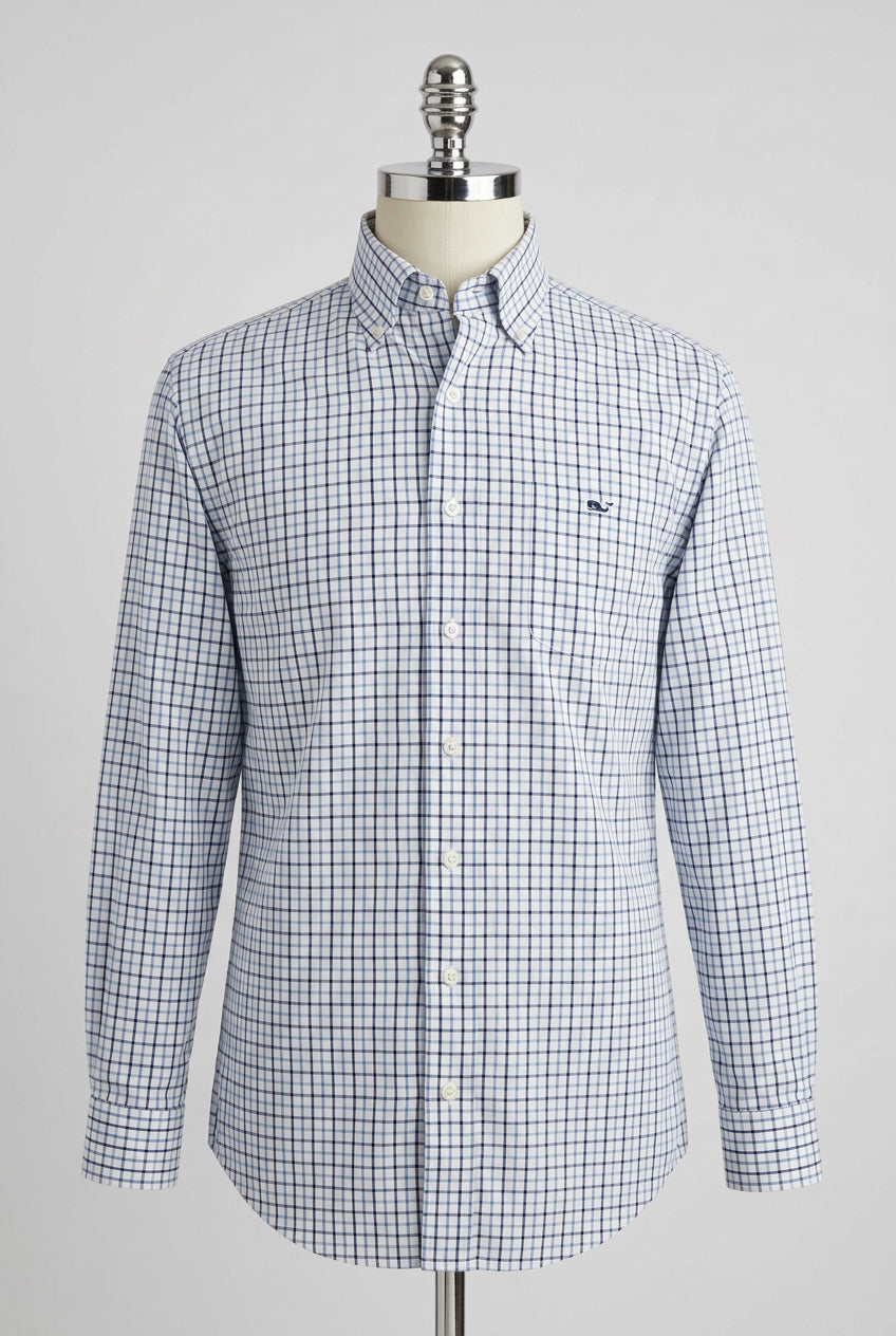 Camisa de botones Vineyard Vines 🐳 color blanco de cuadros en azul y negro Talla M Entalle Clásico