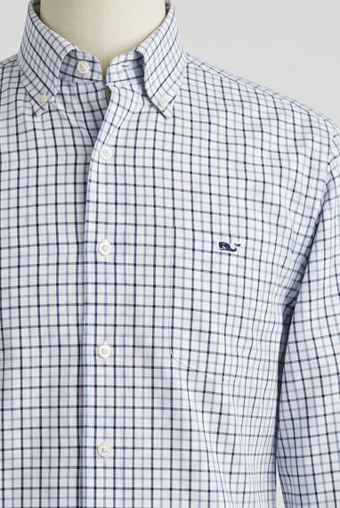 Camisa de botones Vineyard Vines 🐳 color blanco de cuadros en azul y negro Talla M Entalle Clásico