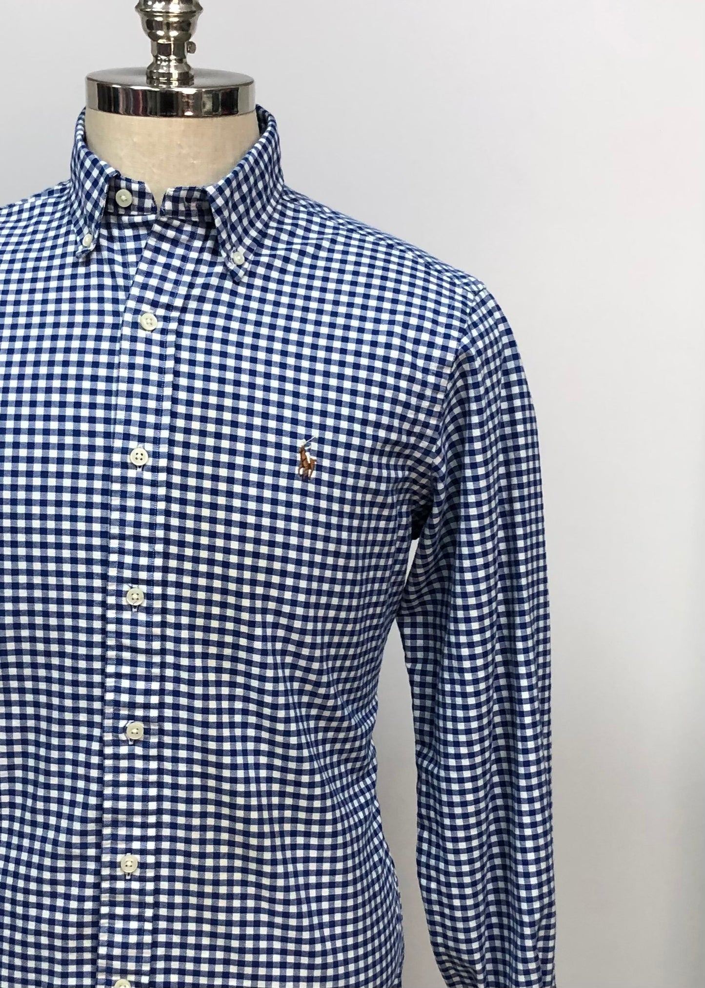 Camisa Polo Ralph Lauren 🏇🏼 con patron de cuadros gingham azul y blanco Talla M Entalle Clásico