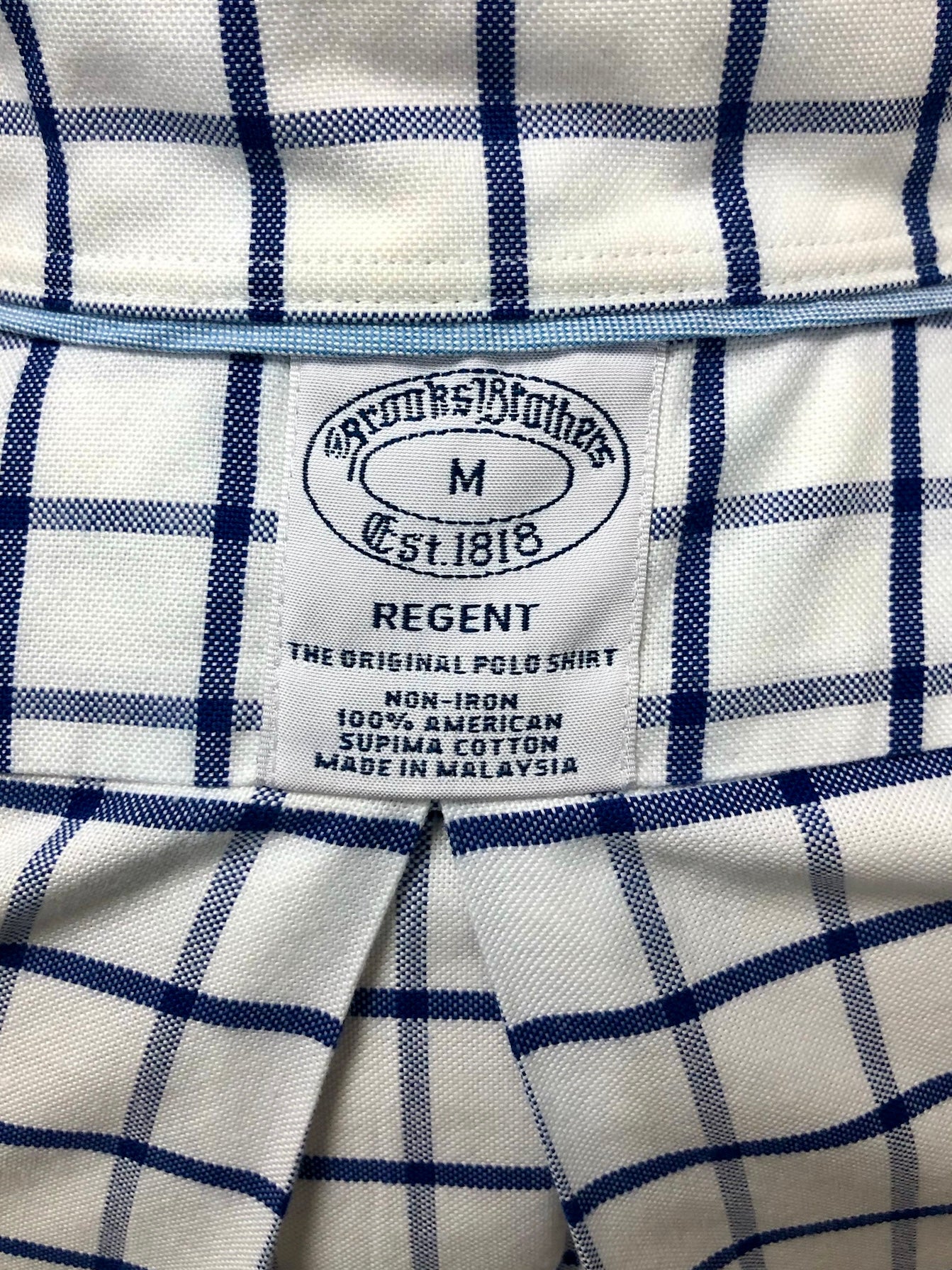 Camisa Brooks Brothers 🐑 color blanco con cuadros en azul navy Talla M Entalle Regular