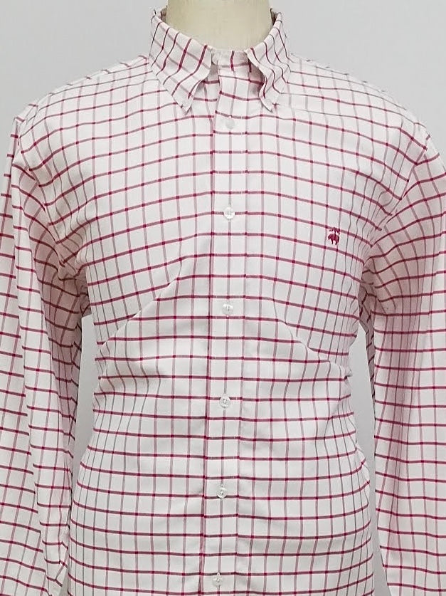 Camisa Brooks Brothers 🐑 color blanco con cuadros en rojo Talla XL Entalle Regular