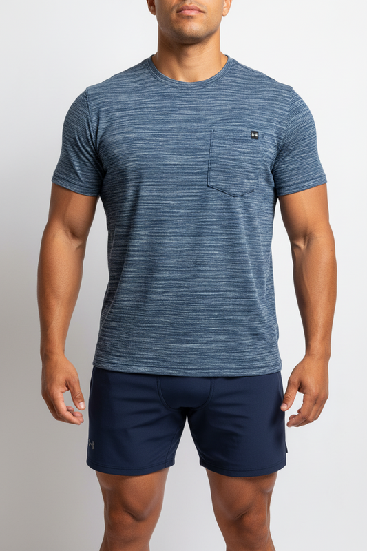 Camiseta cuello redondo Under Armour 🏋🏽 de rayas finas color azul y blanco manga corta Talla M