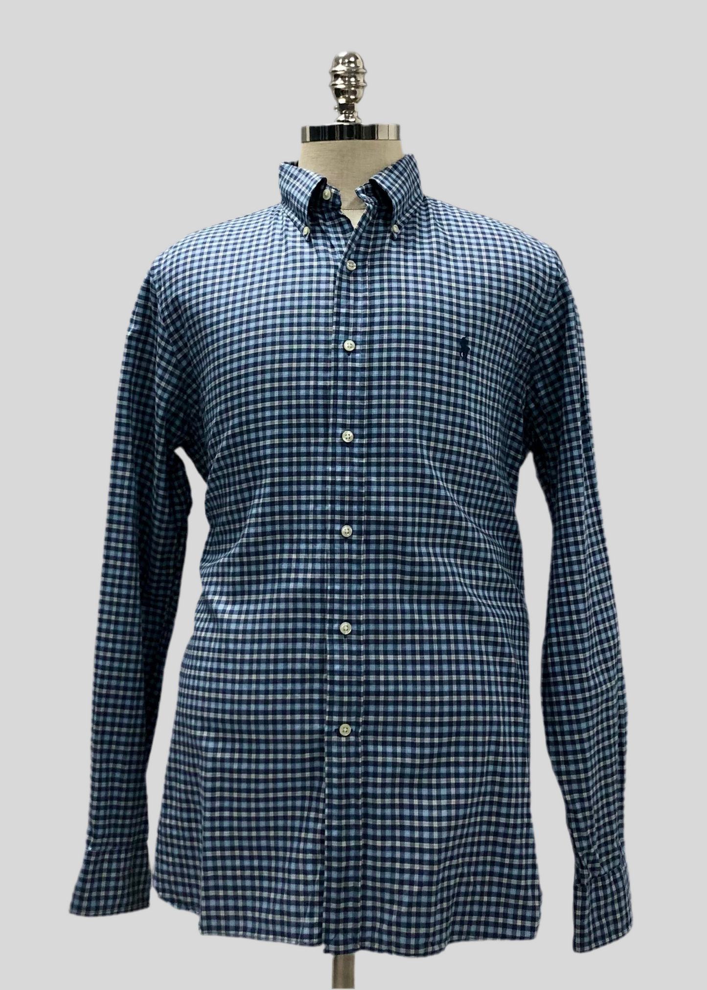Camisa Polo Ralph Lauren 🏇🏼de cuadros tartán en color azul navy, gris y blanco Talla L Entalle Regular