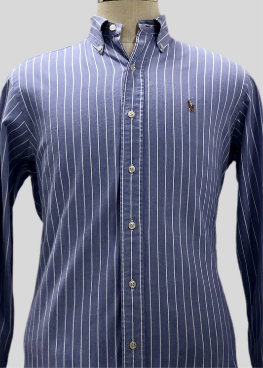 Camisa de botones Polo Ralph Lauren 🏇🏼 Oxford color morado rayas en color blanco Talla M Entalle Regular