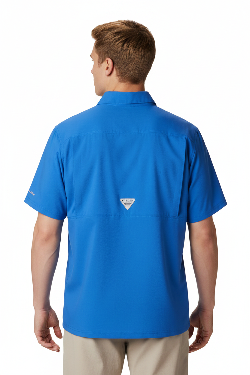 Camisa Columbia 🔹Modelo Slack Tide color azul royal con Omni Shade Manga corta