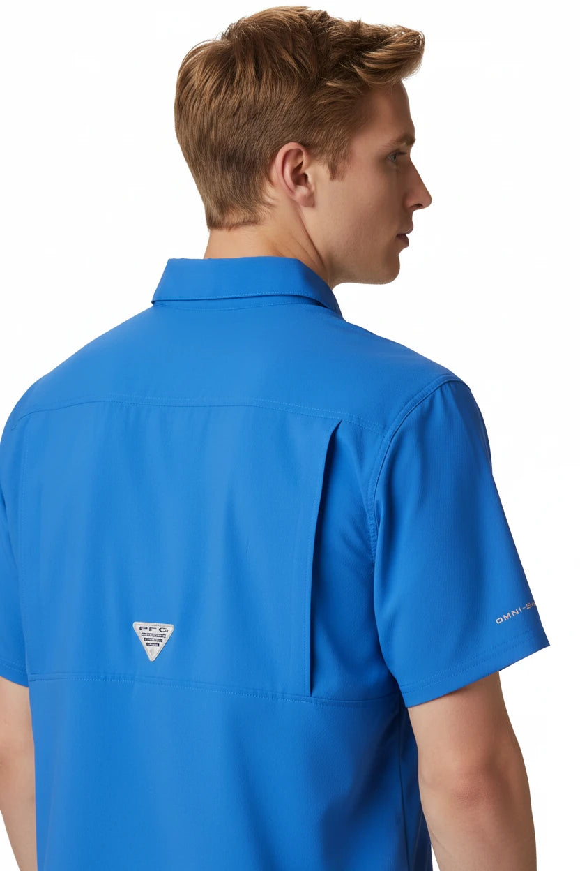 Camisa Columbia 🔹Modelo Slack Tide color azul royal con Omni Shade Manga corta