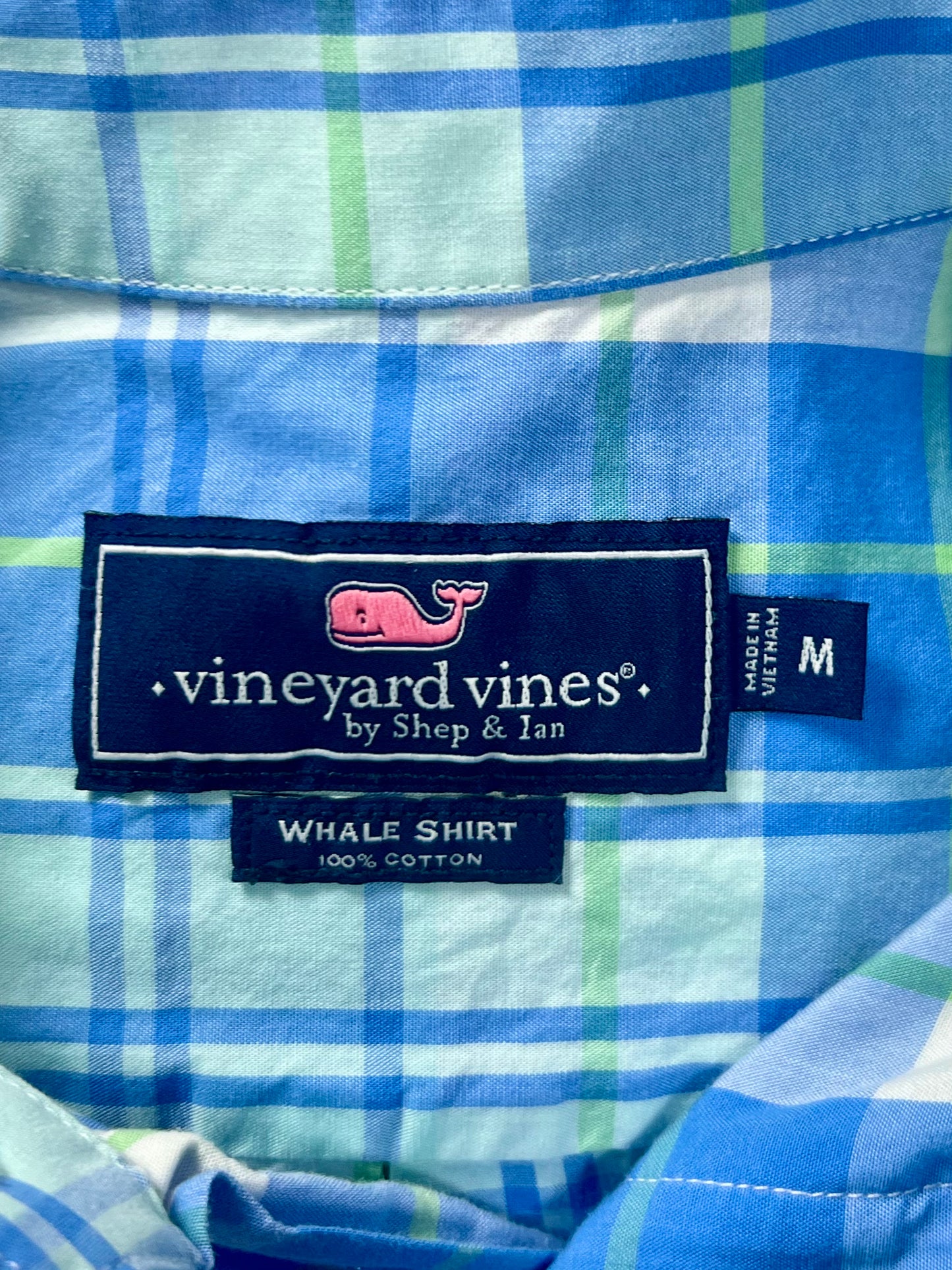 Camisa de botones Vineyard Vines 🐳 con patrón de cuadros en color azul, verde y blanco Talla M Entalle Regular