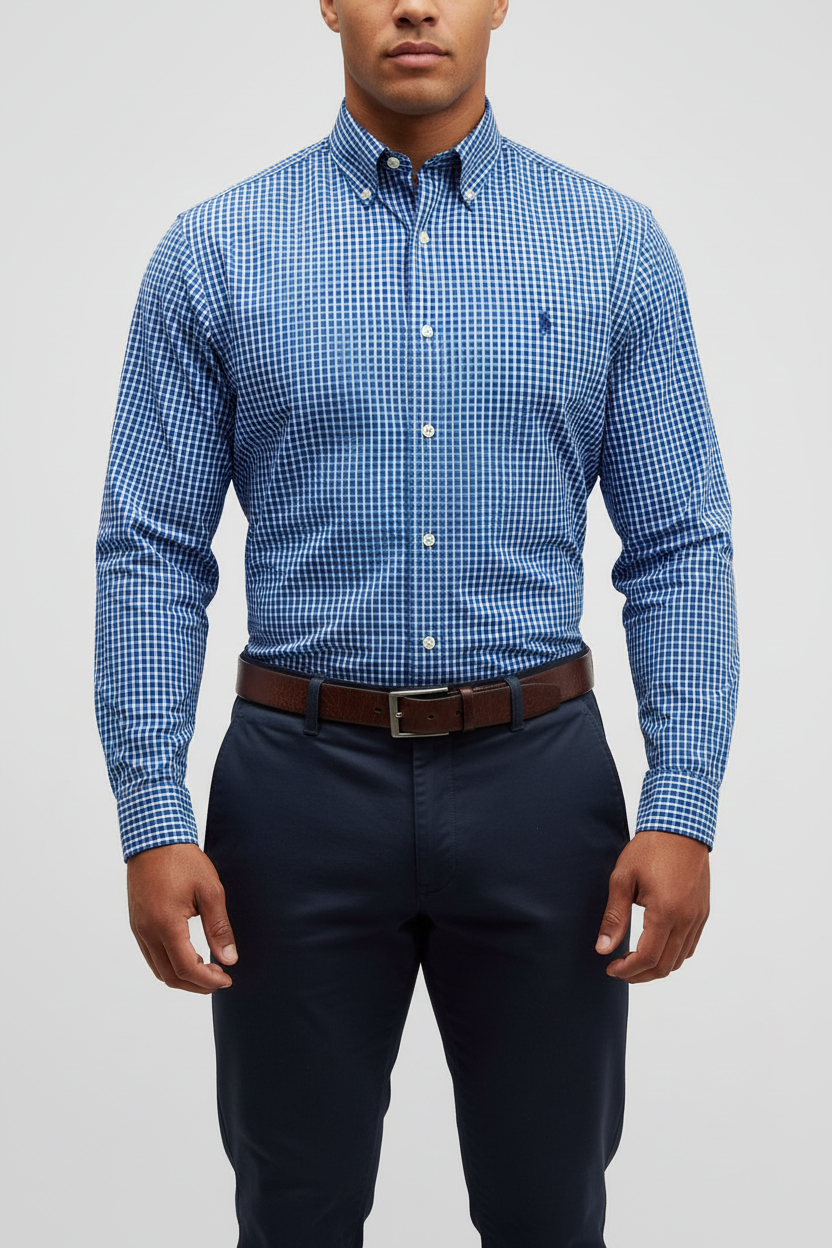 Camisa de botones Polo Ralph Lauren 🏇🏼 Performance de cuadros azul y blanco Talla XL Entalle Regular