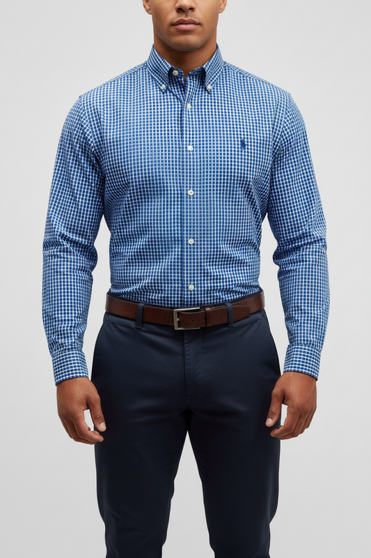 Camisa de botones Polo Ralph Lauren 🏇🏼 Performance de cuadros azul y blanco Talla XL Entalle Regular