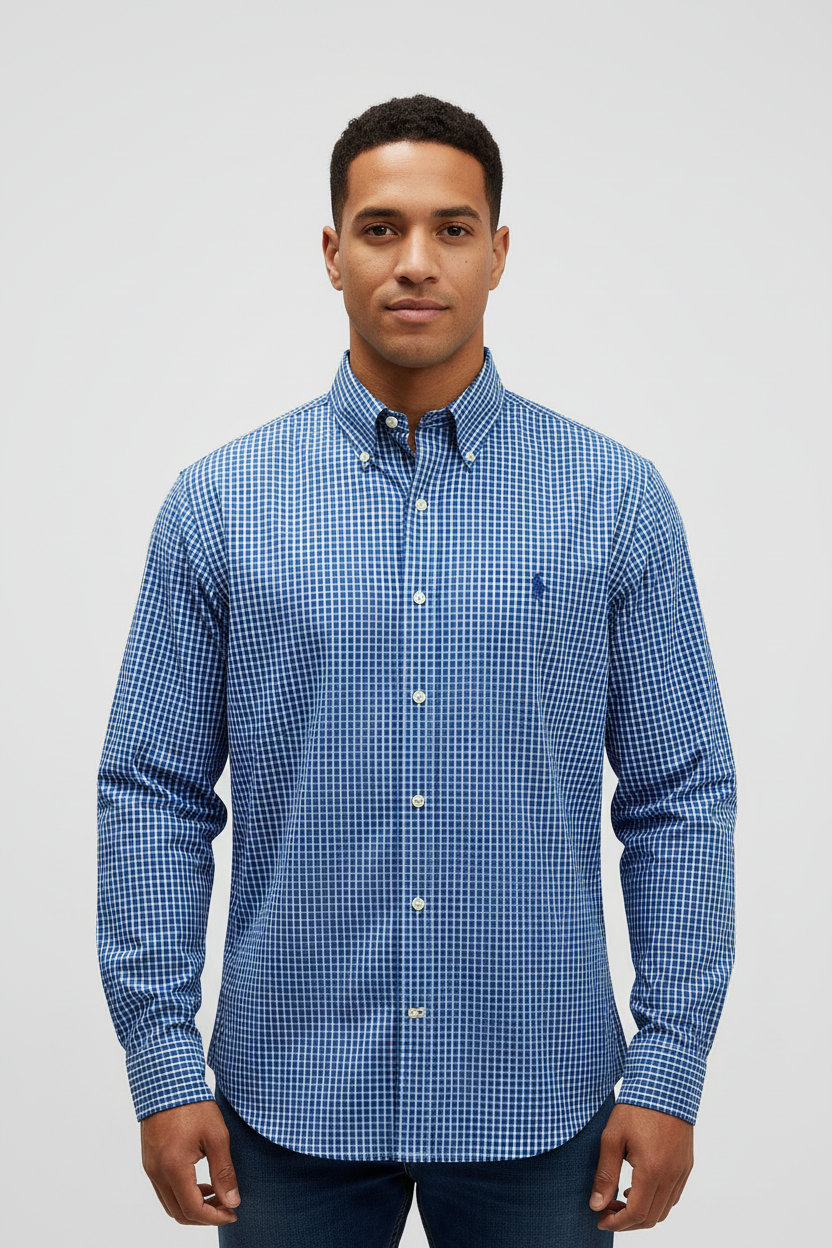 Camisa de botones Polo Ralph Lauren 🏇🏼 Performance de cuadros azul y blanco Talla XL Entalle Regular