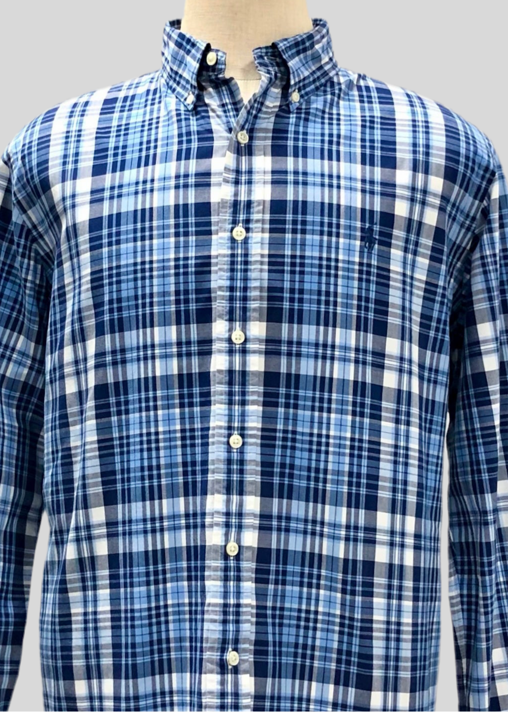 Camisa de botones Polo Ralph Lauren 🏇🏼 con patron de cuadros tartán azul, celeste y blanco Talla XL Entalle Regular