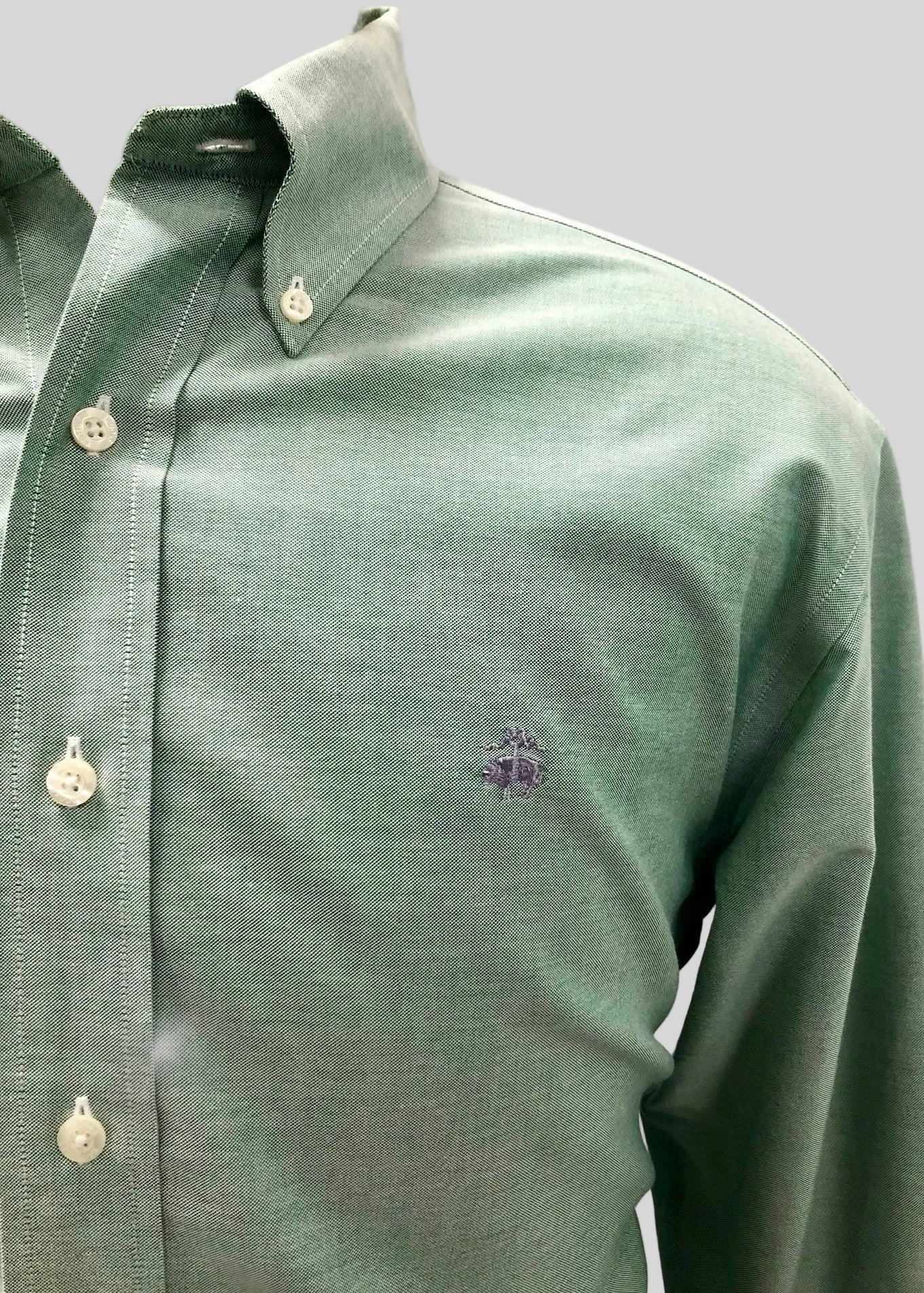 Camisa de botones Brooks Brothers 🐑 color verde claro tornasol Talla L Entalle Regular