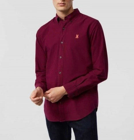 Camisa de botones Psycho Bunny 🐰  Oxford Color rojo oscuro con logo tradicional Talla M Entalle Regular