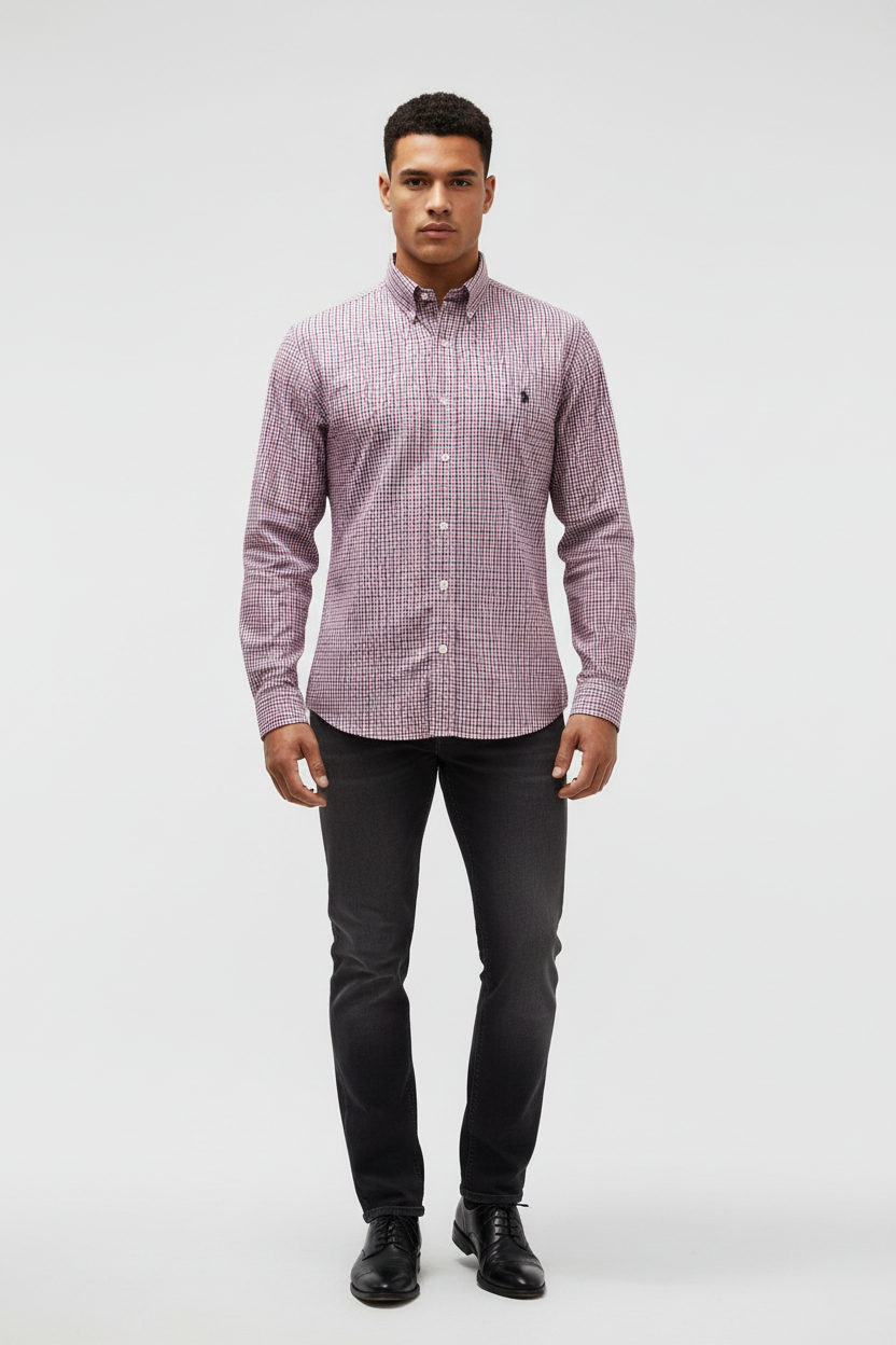 Camisa de botones Polo Ralph Lauren 🏇🏼 con patron de cuadros en color rojo, azul navy y blanco Talla L Entalle Regular