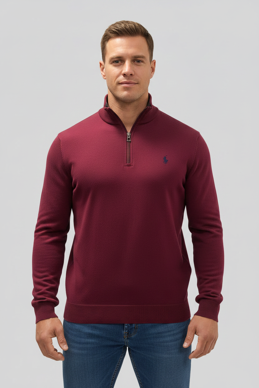 Sueter Jersey Polo Ralph Lauren 🏇🏼 color rojo oscuro con logo azul navy Talla L