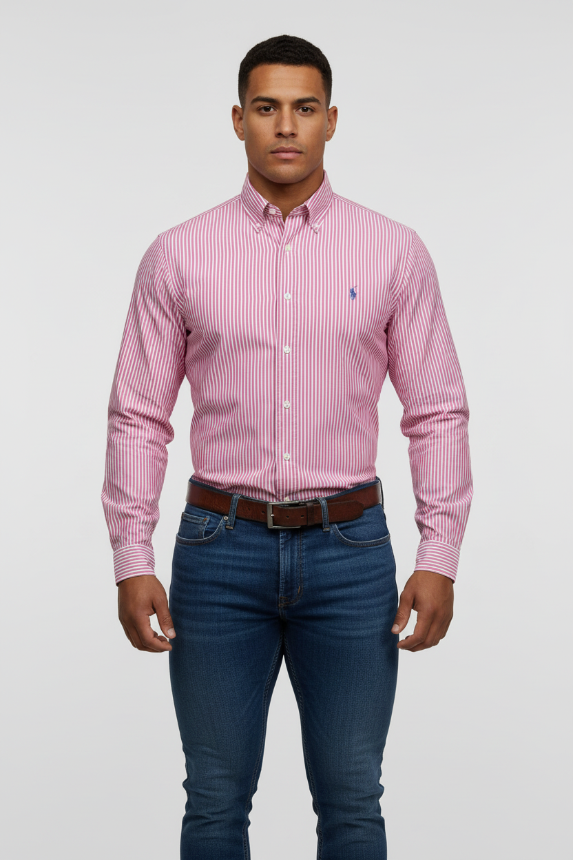 Camisa de botones Polo Ralph Lauren 🏇🏼 de rayas en rosado y blanco Talla M Entalle Clásico