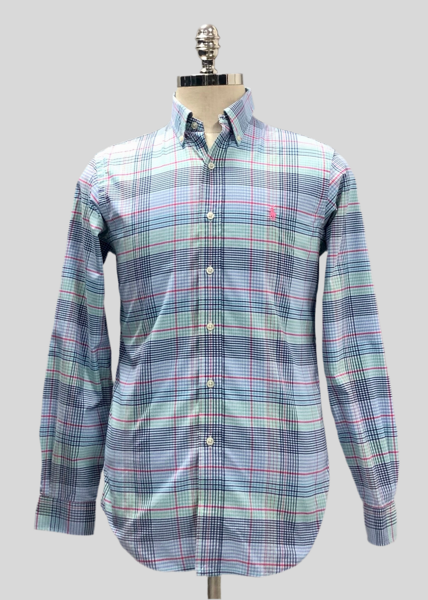Camisa Polo Ralph Lauren 🏇🏼 Performance blanca de cuadros celeste, azul, rojo y verde Talla S Entalle Clásico