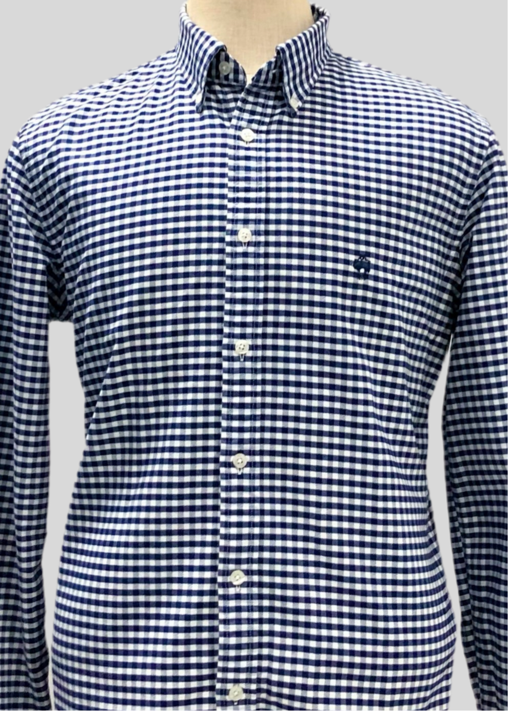 Camisa de botones Brooks Brothers 🐑 de cuadros gingham en color azul navy y blanco Talla L Entalle Regular