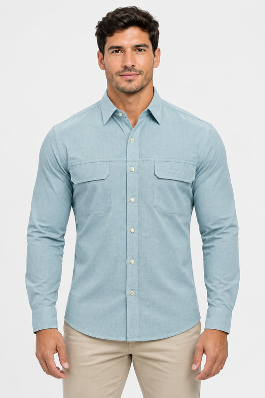 Camisa Vineyard Vines 🐳 Modelo Harbor de cuadro en color celeste y blanco Talla M Entalle regular