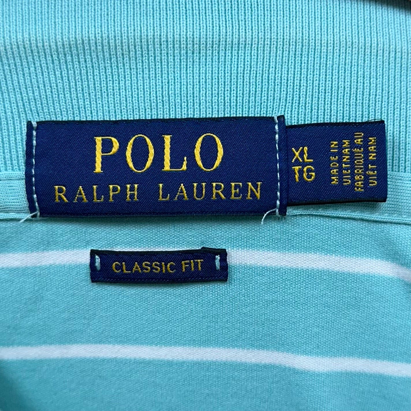 Camiseta Polo Ralph Lauren 🏇🏼color turquesa con patrón de rayas blanco Talla XL Entalle Clásico