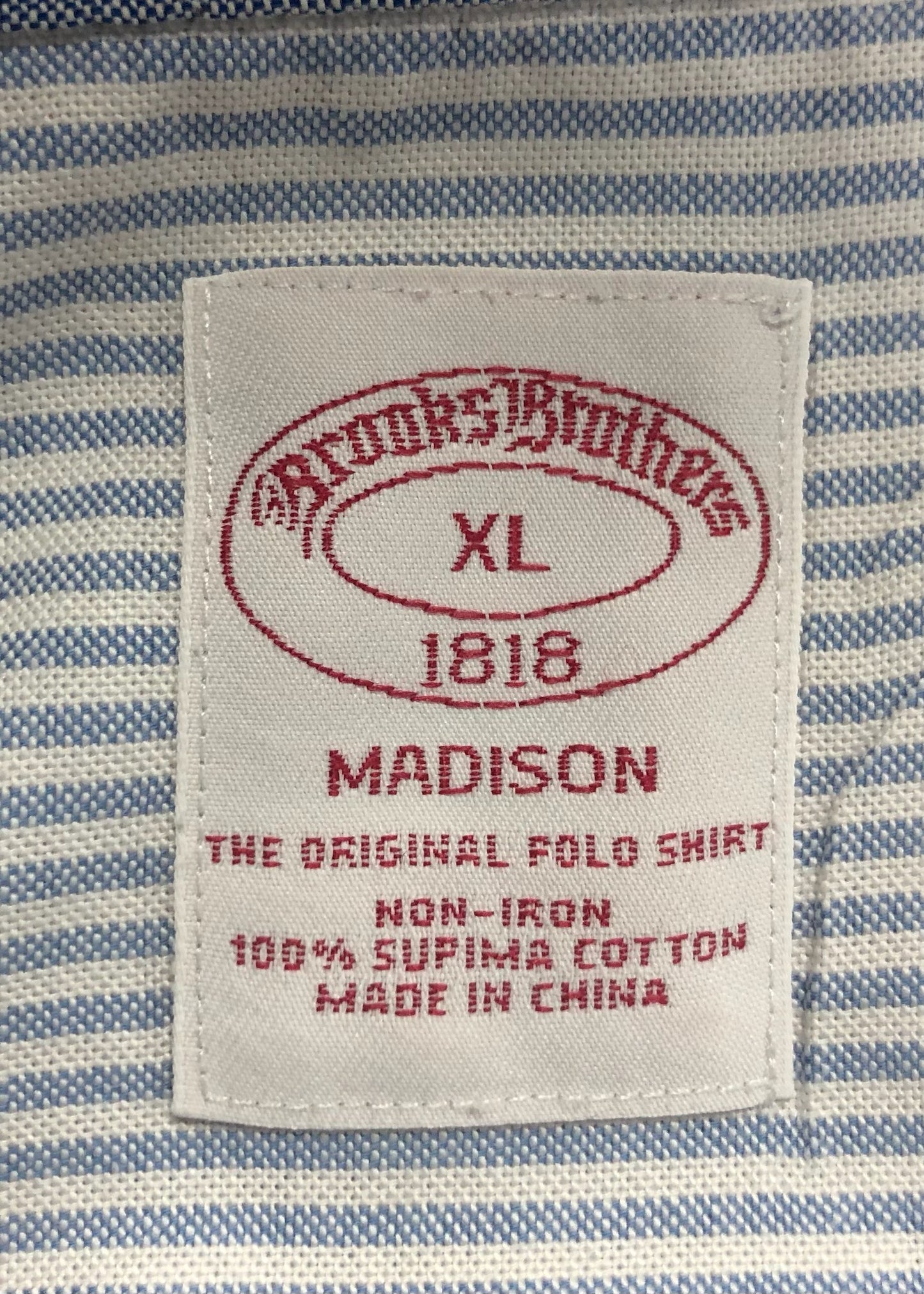 Camisa de botones Brooks Brothers 🐑 Oxford de rayas en celeste y blanco Talla XXL Entalle Regular