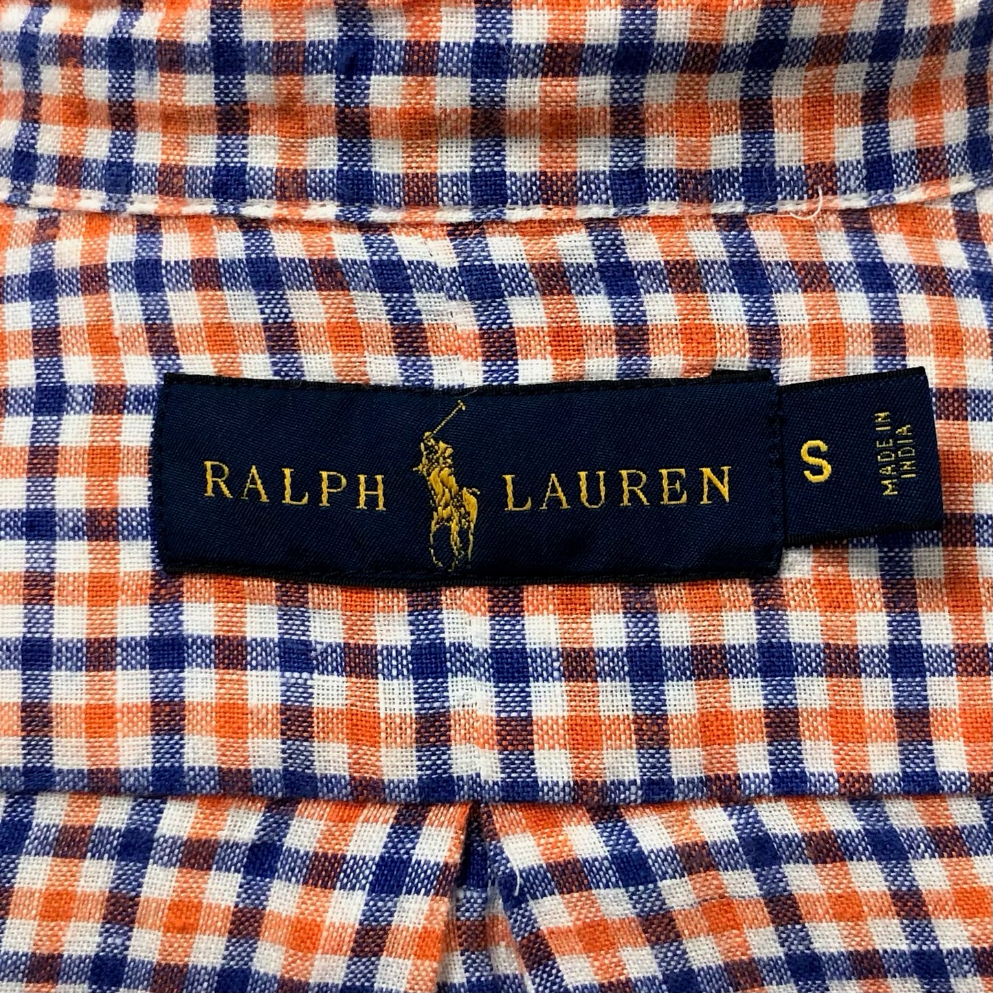 Camisa Polo Ralph Lauren 🏇🏼 De lino con patrón de cuadros naranja, azul y blanco Talla S Entalle Regular
