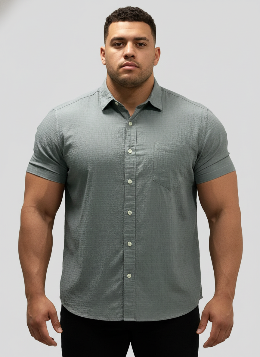Camisa de botones Tommy Bahama 🌴 Seersucker en color gris  Talla 3XL Entalle Regular