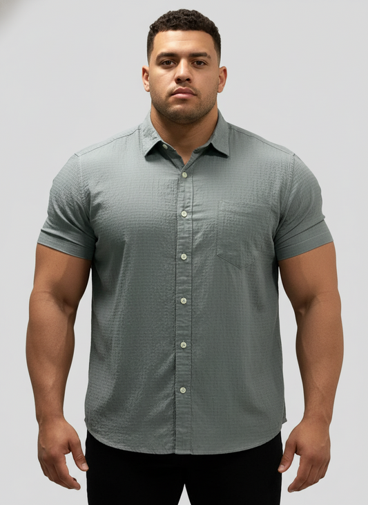 Camisa de botones Tommy Bahama 🌴 Seersucker en color gris  Talla 3XL Entalle Regular