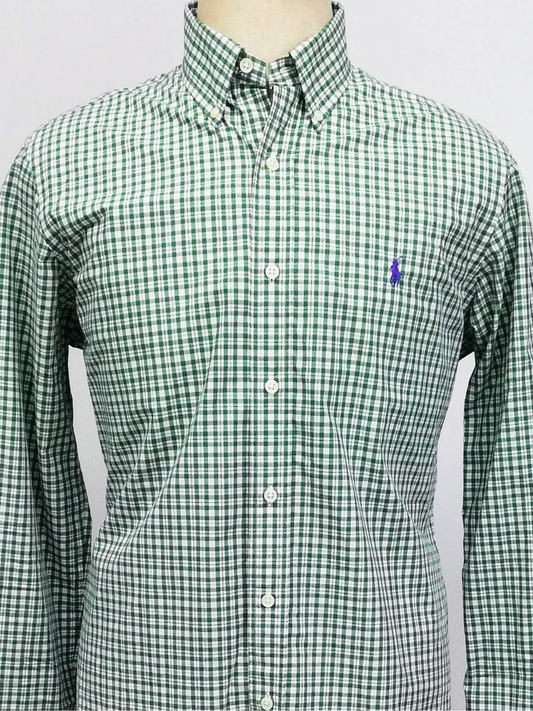 Camisa Polo Ralph Lauren 🏇🏼 Color blanco de cuadros en color verde y azul Talla M Entalle Regular (ver descripción)