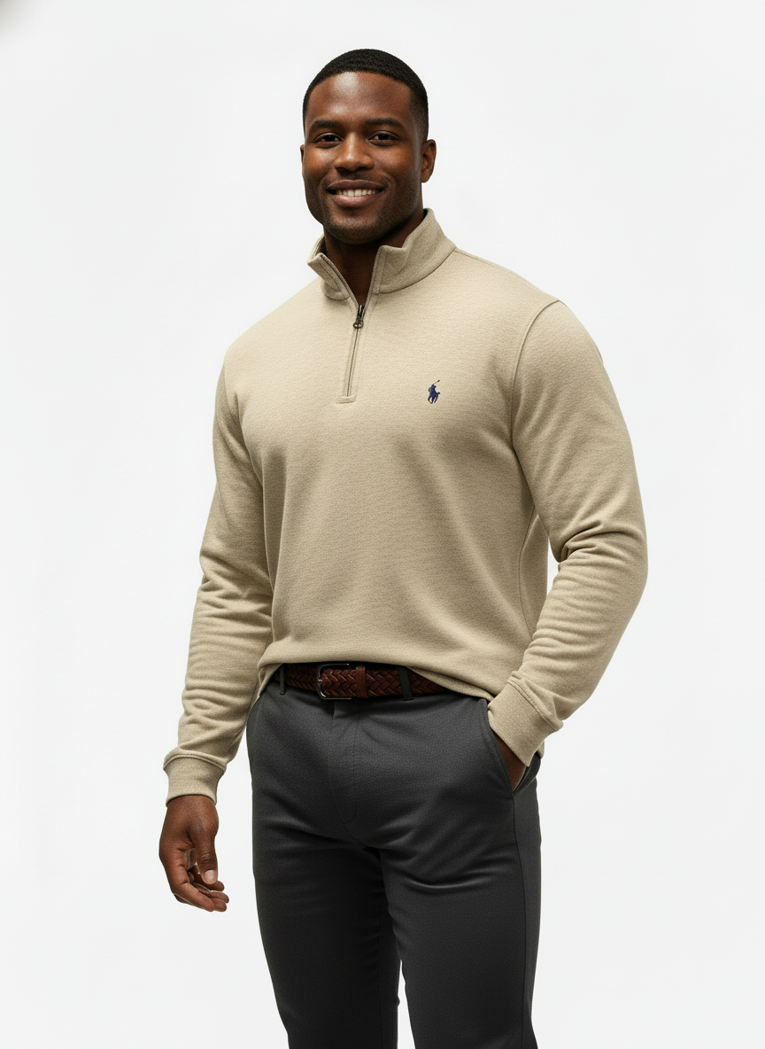 Sueter Jersey Polo Ralph Lauren 🏇🏼 color crema con logo en chocolate Talla L