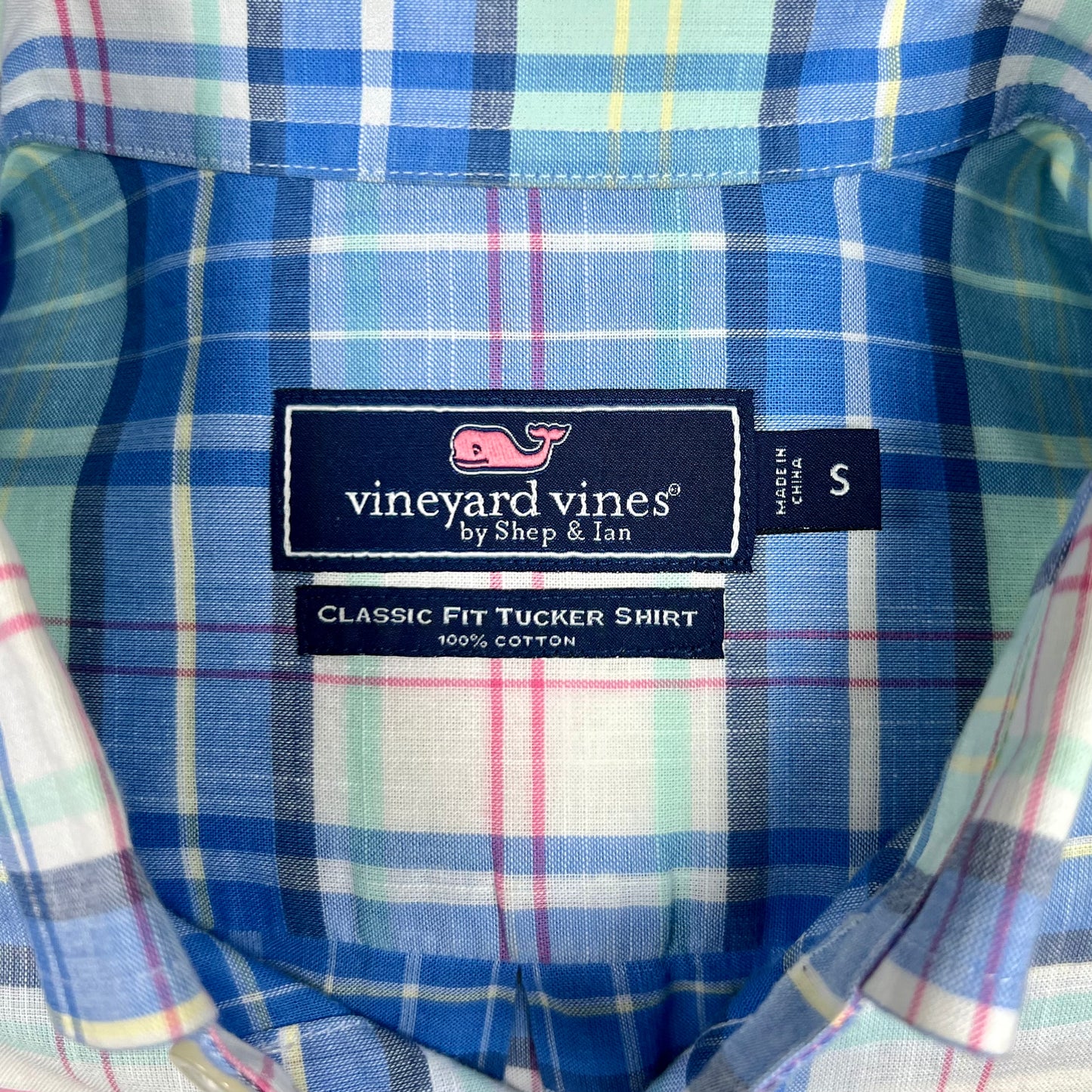 Camisa de botones Vineyard Vines 🐳 de cuadros en color celeste, turquesa y blanco Talla S Entalle Clásico