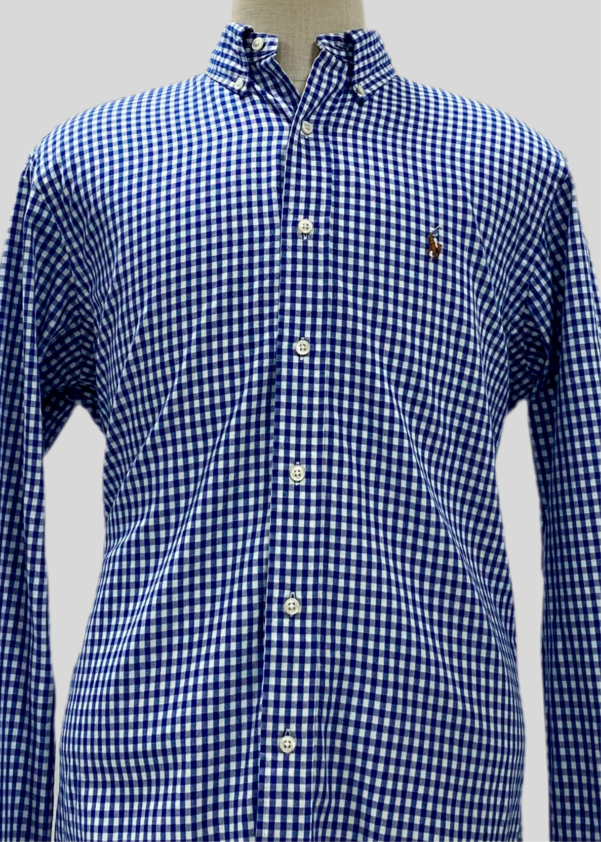 Camisa Polo Ralph Lauren 🏇🏼 con patron de cuadros gingham azul y blanco Talla L Entalle Clásico
