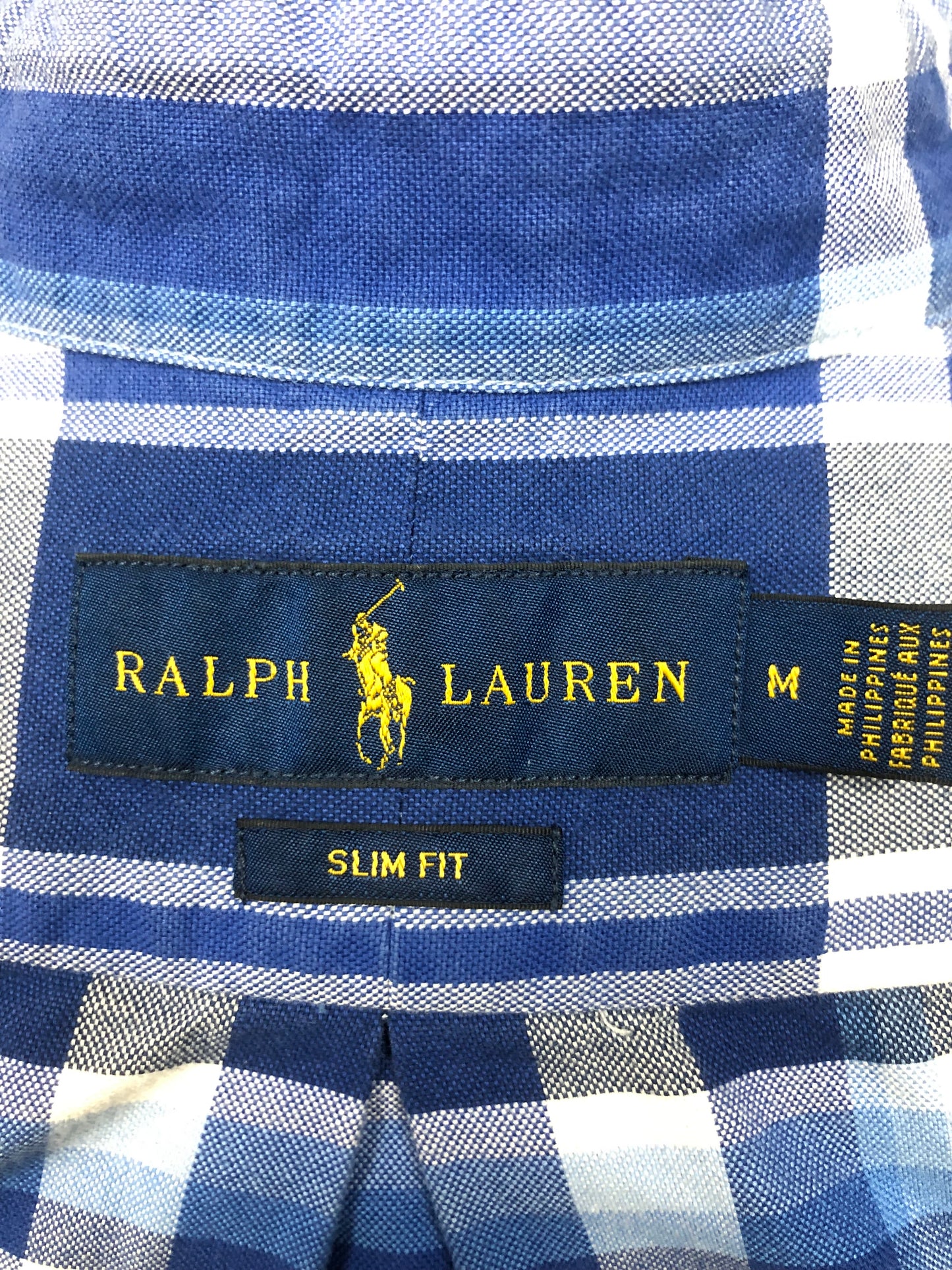 Camisa Polo Ralph Lauren 🏇🏼 Oxford con patron de cuadros tartán azul, celeste y blanco Talla M Entalle Slim Fit