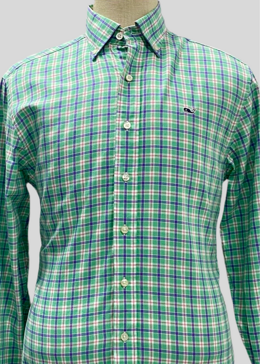 Camisa de cuadros Vineyard Vines 🐳 en color verde, morado y blanco Talla S Entalle Regular
