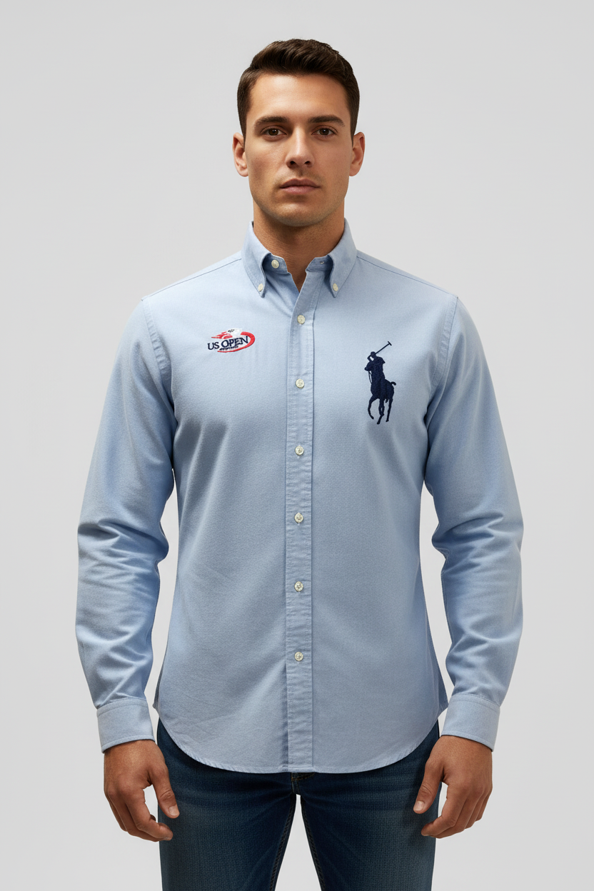 Camisa de botones Polo Ralph Lauren 🏇🏼 Oxford Edición Especial US Open en color celeste Talla M Entalle Clásico