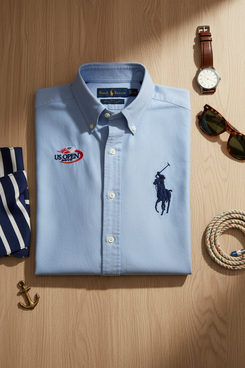 Camisa de botones Polo Ralph Lauren 🏇🏼 Oxford Edición Especial US Open en color celeste Talla M Entalle Clásico