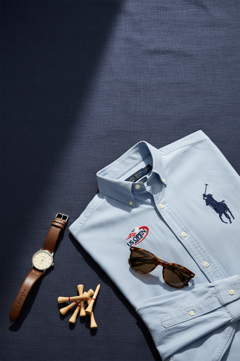 Camisa de botones Polo Ralph Lauren 🏇🏼 Oxford Edición Especial US Open en color celeste Talla M Entalle Clásico