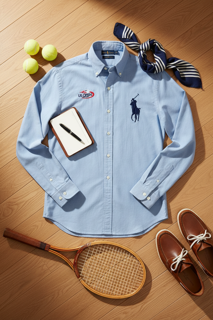 Camisa de botones Polo Ralph Lauren 🏇🏼 Oxford Edición Especial US Open en color celeste Talla M Entalle Clásico